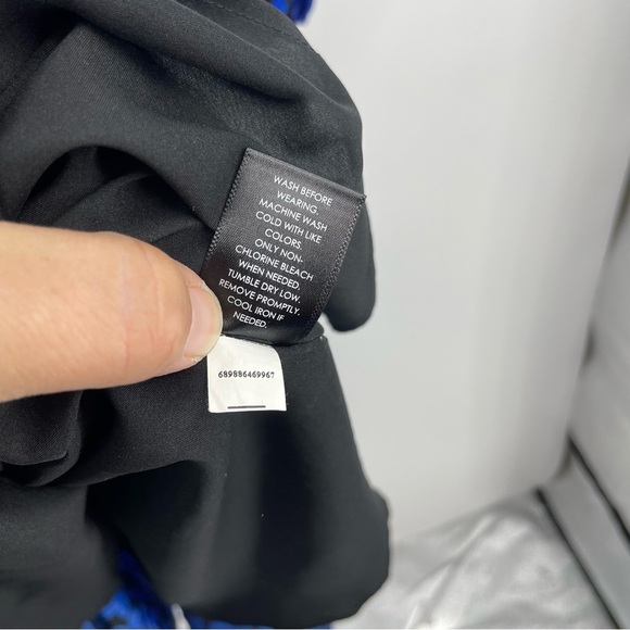 Jason Wu Shift Dress Ruffle V-Neck Black Blue Floral Lightweight Tie Waist XL - Picture 8 of 8